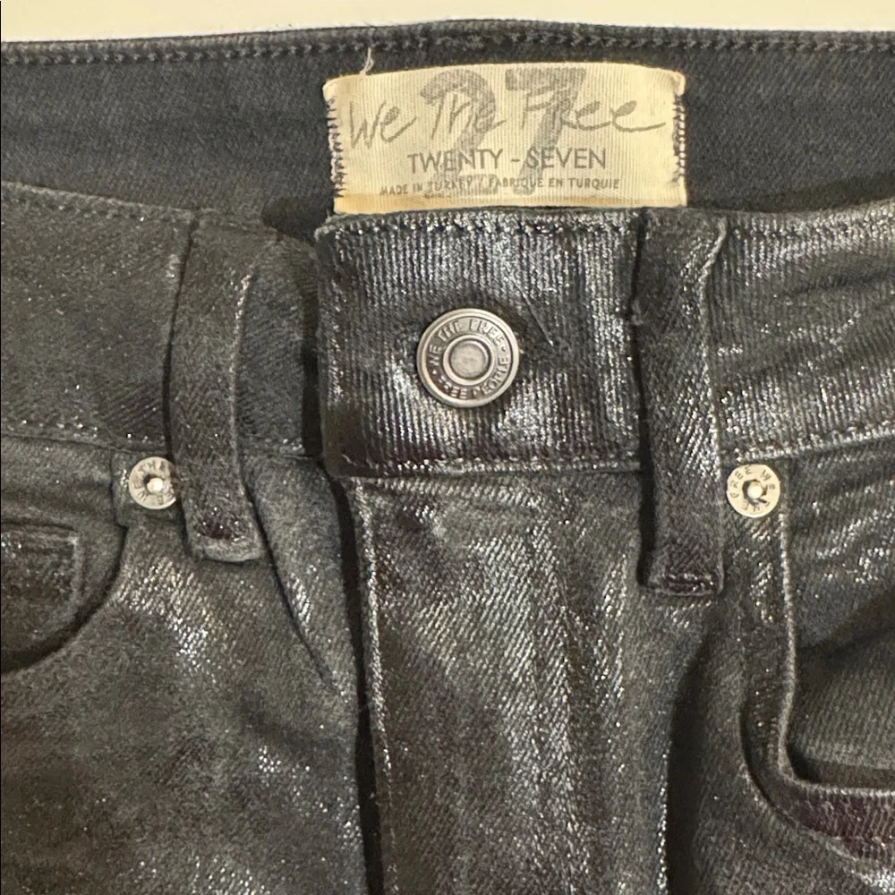 NWOT We The Free High Rise Coated Shimmering Black Denim